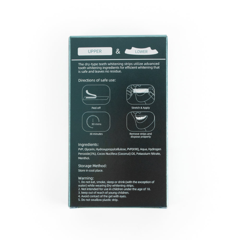 Teeth whitening strips box - back side.