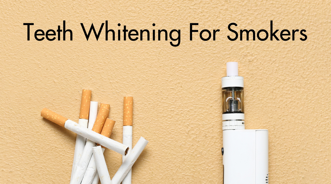 Image of smoking devices with text displayed for connected blog post, titled "Teeth Whitening For Smokers"