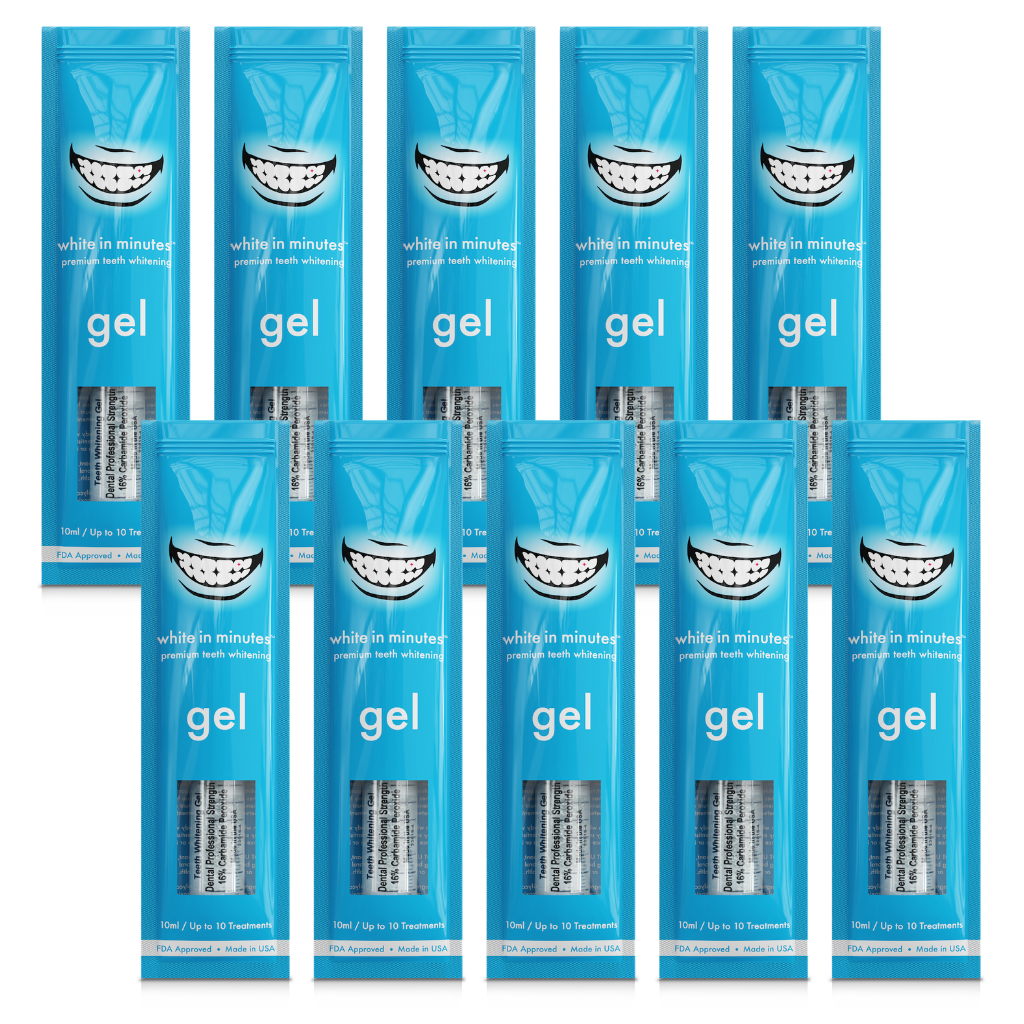 10 tubes of 16% carbamide peroxide teeth whitening gel in White in Minutes packaging