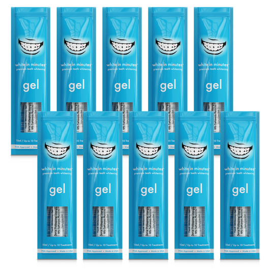 10 tubes of 16% carbamide peroxide teeth whitening gel in White in Minutes packaging