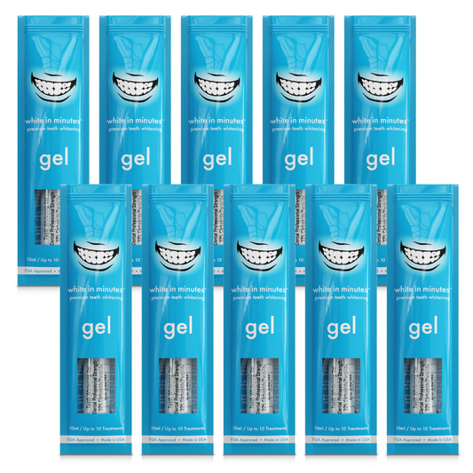 10 tubes of 22% carbamide peroxide teeth whitening gel in White in Minutes packaging