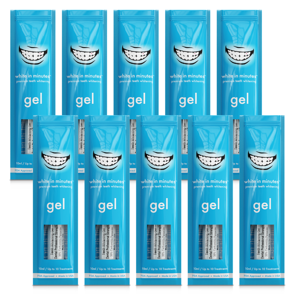 10 tubes of 35% carbamide peroxide teeth whitening gel in White in Minutes packaging