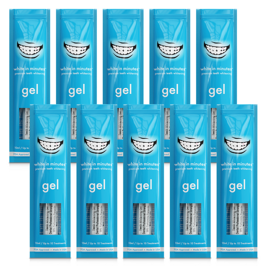 10 tubes of 35% carbamide peroxide teeth whitening gel in White in Minutes packaging