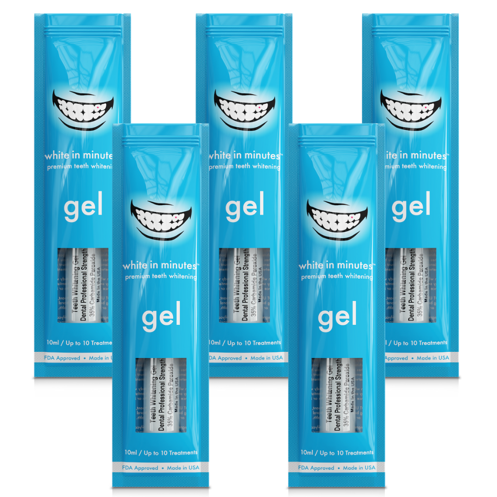 5 tubes of 35% carbamide peroxide teeth whitening gel in White in Minutes packaging