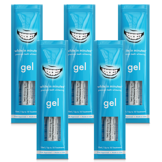 5 tubes of 35% carbamide peroxide teeth whitening gel in White in Minutes packaging