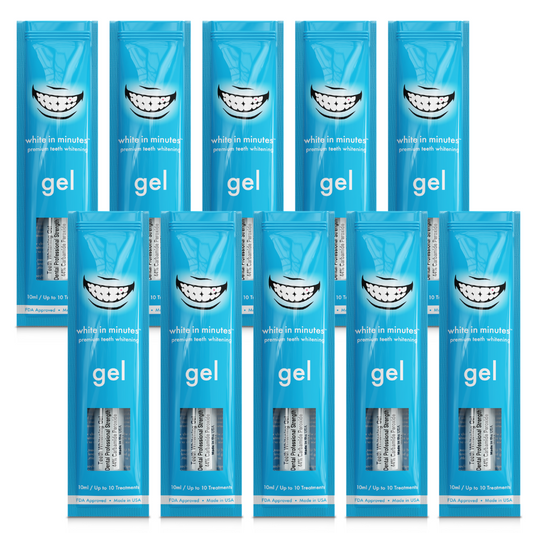 10 tubes of 44% carbamide peroxide teeth whitening gel in White in Minutes packaging