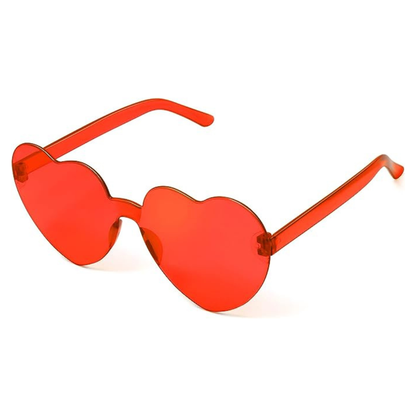 Heart-shaped sunglasses with amber lenses and frames on a white background
