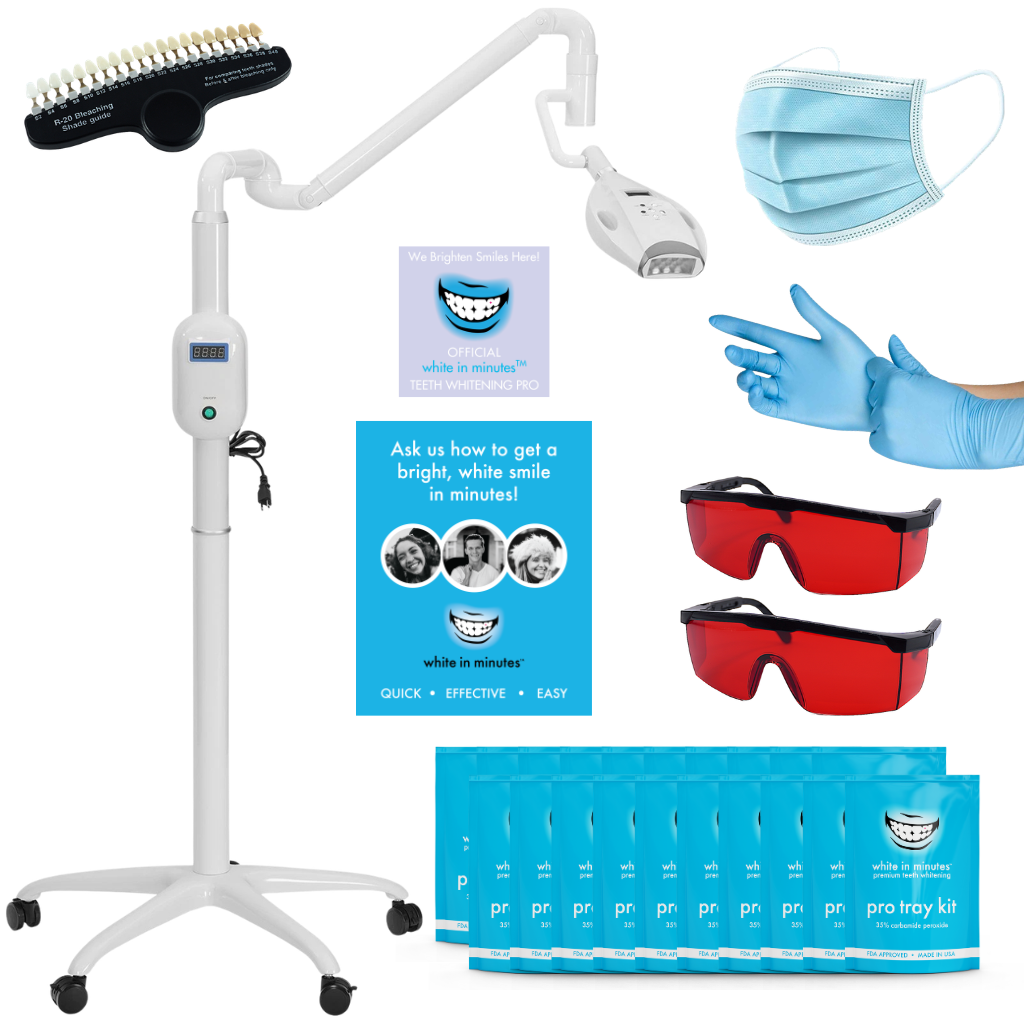 Pro40 Professional Business package with lamp, masks, gloves, and promotional materials on a white background.