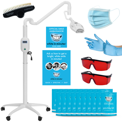 Pro40 Professional Business package with lamp, masks, gloves, and promotional materials on a white background.