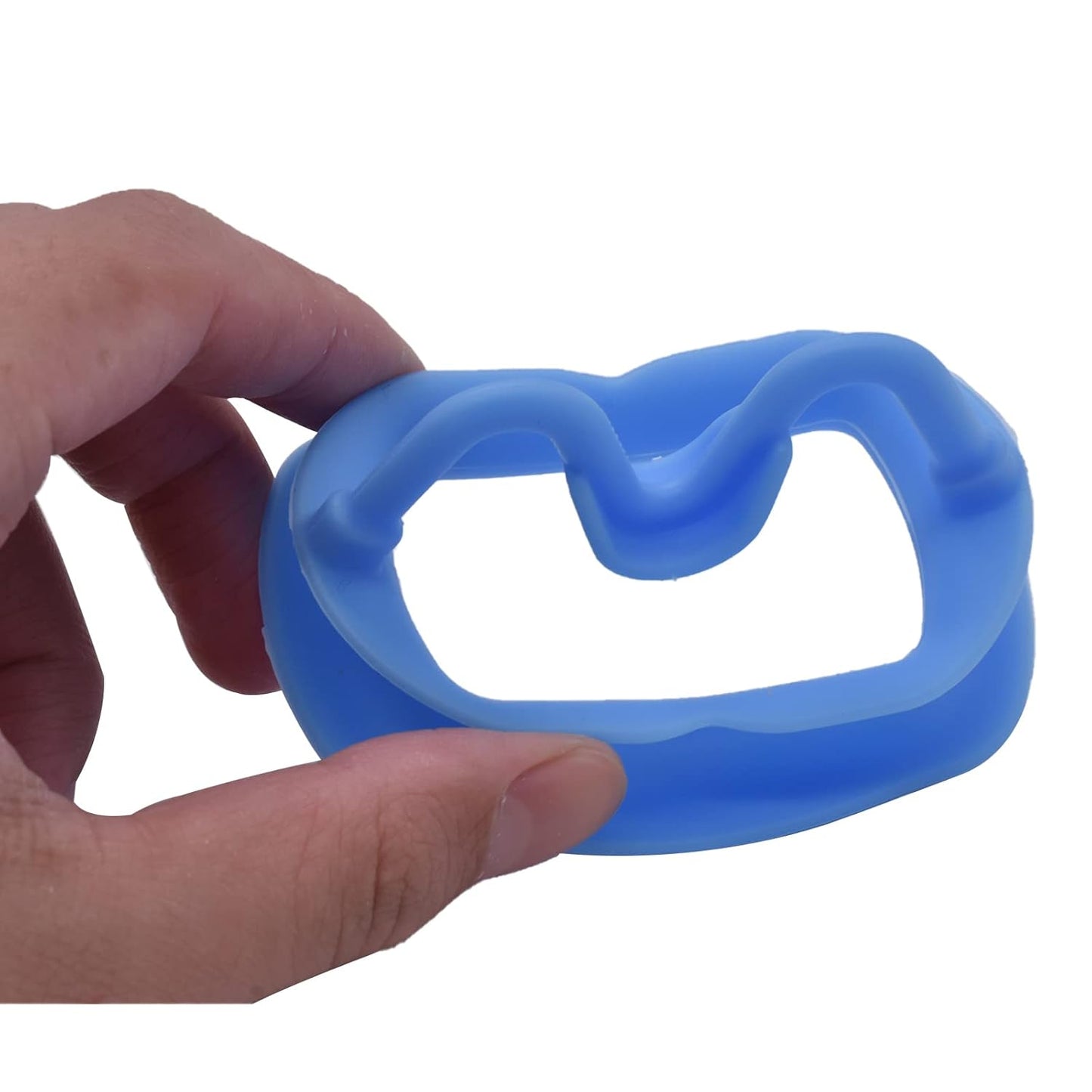 Blue medium silicon cheek retractor in hand