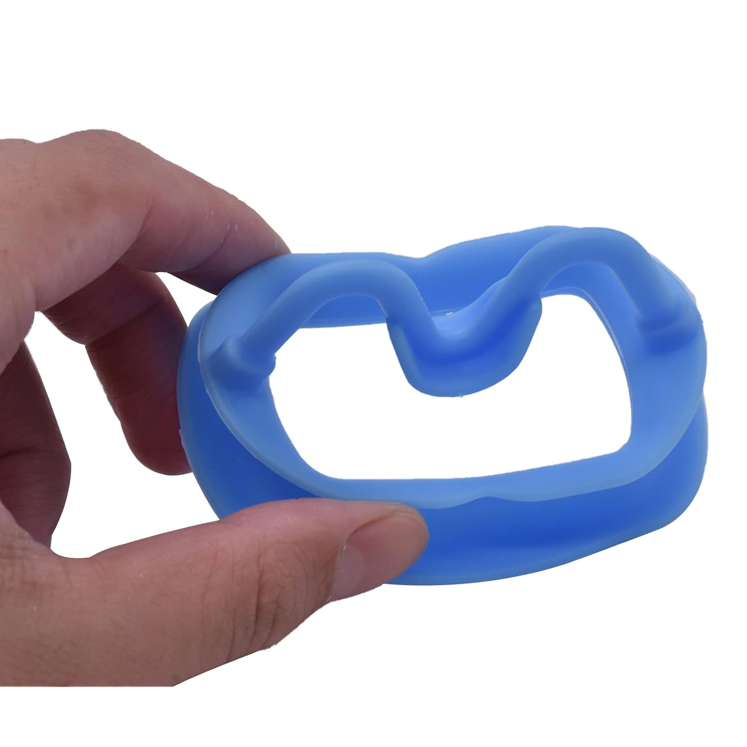 Blue medium silicon cheek retractor in hand