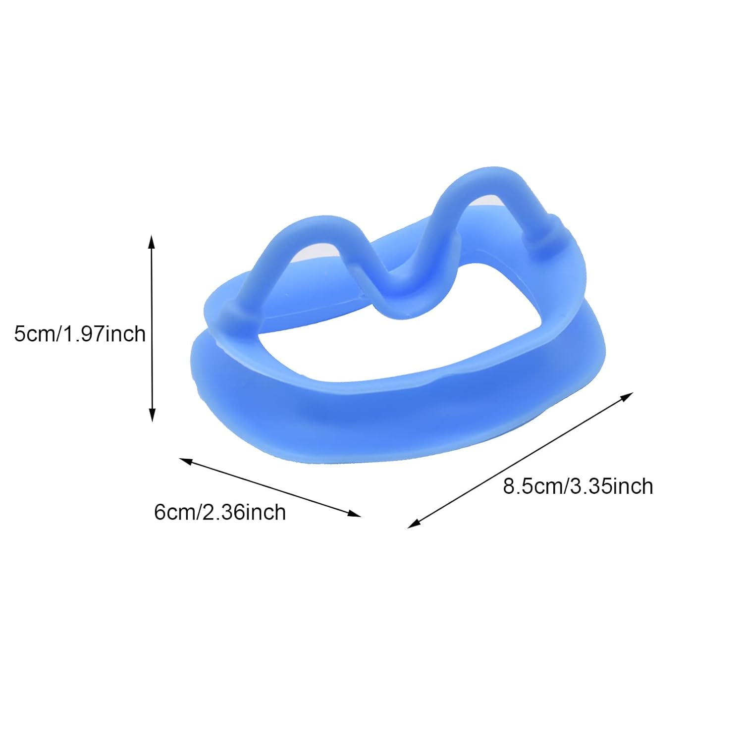 Blue medium silicon cheek retractor with measurements