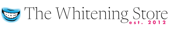 Logo of The Whitening Store with a blue signature smile logo and text 'est. 2012'.